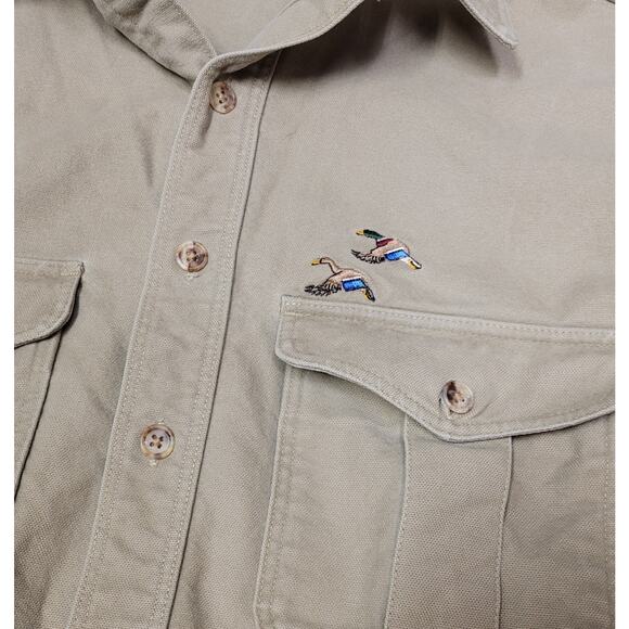 Vintage Eddie Bauer Shirt Men's Medium Tan Long Sleeve Duck Hunting USA Made 90s - Picture 6 of 12